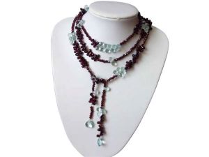 Gemshine - Damen - Halskette  - Lariat - Aquamarin - Quarz - Granat - Facettiert - Tropfen - Blau - Rot - 130 cm