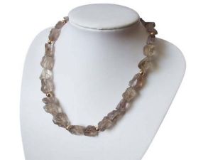 Gemshine - Damen - Halskette - Collier - Rauchquarz - Natur - Vergoldet - Braun - 45 cm