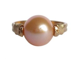 Gemshine - Damen - Ring - Spannring - Vergoldet - Zuchtperle - Lachs - Rose - 8mm