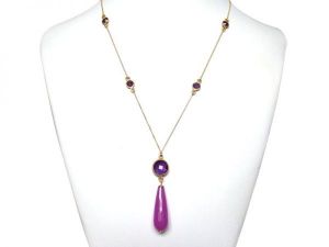 Gemshine - Damen - Halskette - Vergoldet - Jade - Amethyst - Violett - Lila - PARTY DROPS - 45 cm