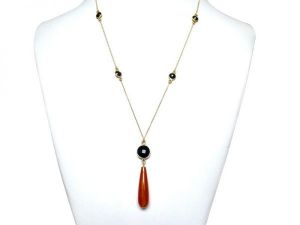 Gemshine - Damen - Halskette - Vergoldet - Karneol - Onyx - Orange - Schwarz - PARTY DROPS - 45 cm