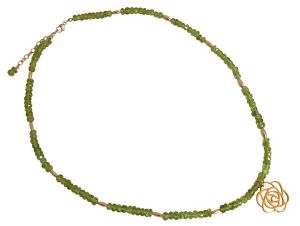 Gemshine - Damen - Halskette - Anhnger - Peridot - 925 Silber - Vergoldet - Blume Art-Deco - Grn - 45 cm