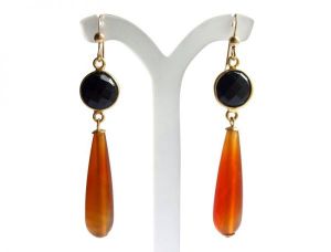 Gemshine - Damen - Ohrringe - Vergoldet - Karneol - Onyx - Orange - Schwarz - PARTY DROPS - 5 cm