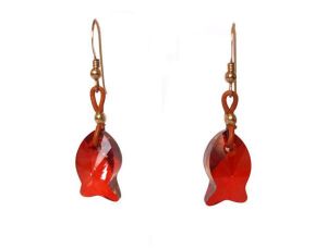 Gemshine - Damen - Ohrringe - Fisch - *Red Magma* - Rot - Vergoldet - MADE WITH SWAROVSKI ELEMENTS - 2 cm