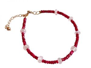 Gemshine - Damen - Armband - Vergoldet - Rubin - Rot - Mondstein - Wei - Facettiert