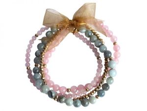 Gemshine - Damen - Armband Set - Rose Dream Gold - Aquamarin - Rosenquarz - Blau - Rosa - Vergoldet