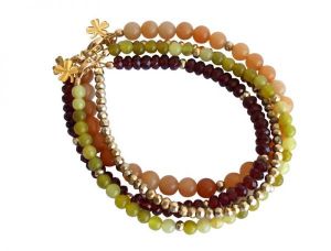 Gemshine - Damen - Armband Set - Golden Jade - Granat  - Rot - Grn - Vergoldet