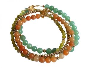 Gemshine - Damen - Armband Set - Golden Leaves - Jade - Aventurin - Grn - Orange - Vergoldet