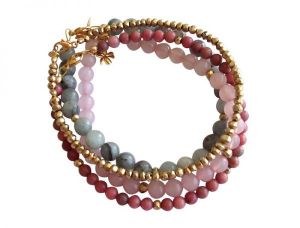 Gemshine - Damen - Armband Set - Marble Rose Gold - Aquamarin - Rosenquarz - Blau - Rosa - Vergoldet