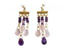 Gemshine - Damen - Chandelier - Ohrringe - Vergoldet - Amethyst - Violett - Rosenquarz - Rosa - Tropfen - 4 cm