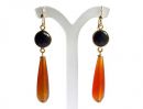 Gemshine - Damen - Ohrringe - Vergoldet - Karneol - Onyx - Orange - Schwarz - PARTY DROPS - 5 cm