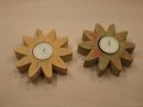 2 Kerzenhalter aus Holz, Blume